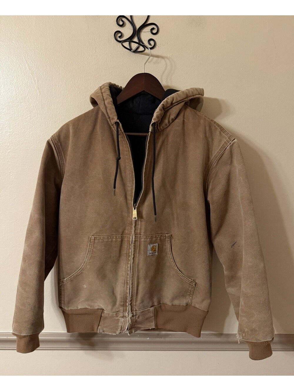 Vintage Y2K Carhartt Women’s Canvas Jacket WJ130 Size Small Tan Distressed